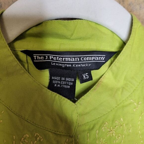 THE J PETERMAN COMPANY chartreuse green embroidered long sleeve dress XS - Picture 8 of 11
